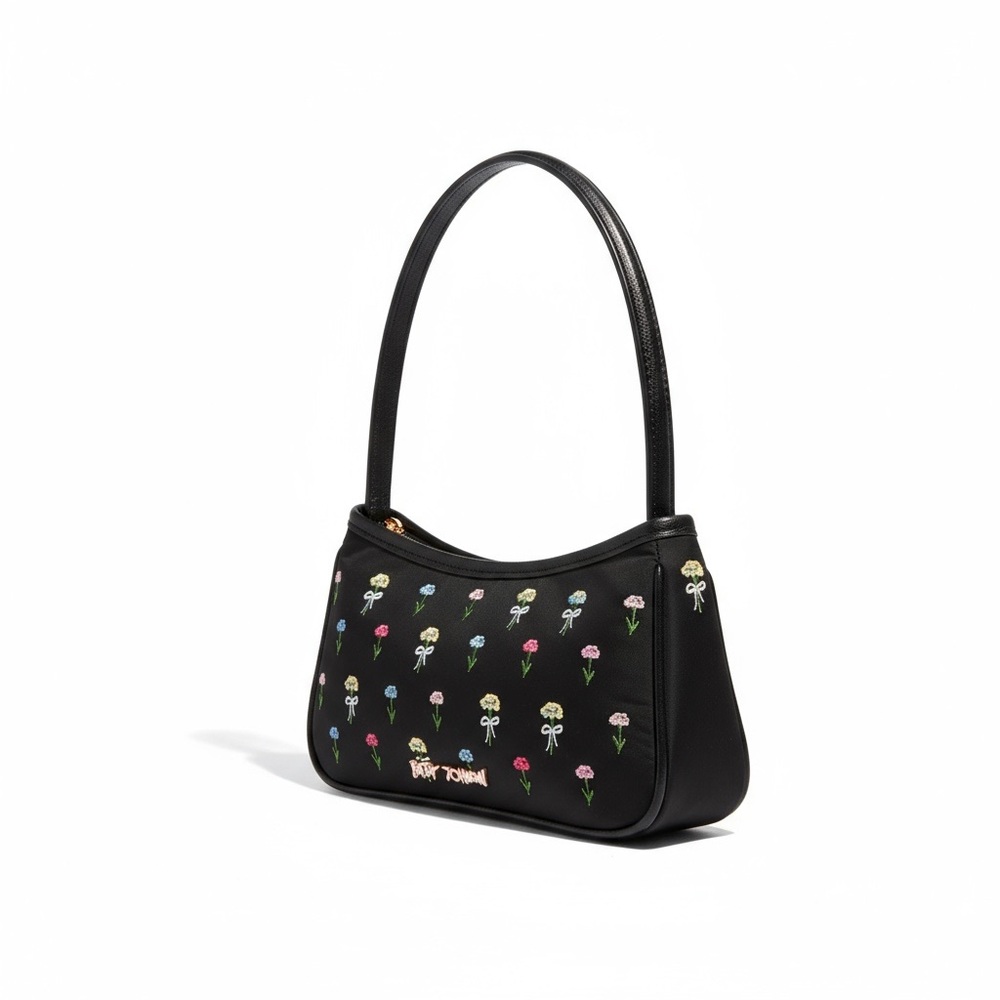 Betsey Johnson NWT Black Floral Embroidered Women's Bag with Butterfly Charm - Picture 6 of 10